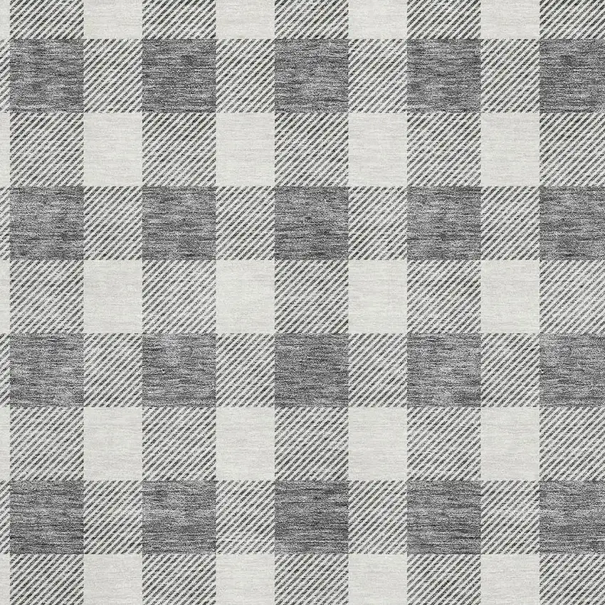Gray And Ivory Plaid Washable Area Rug With UV Protection Photo 2