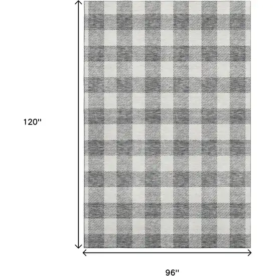 Gray And Ivory Plaid Washable Area Rug With UV Protection Photo 3