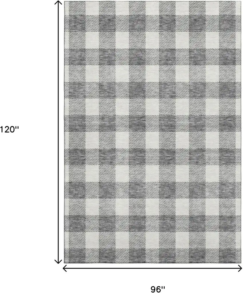 Gray And Ivory Plaid Washable Area Rug With UV Protection Photo 3