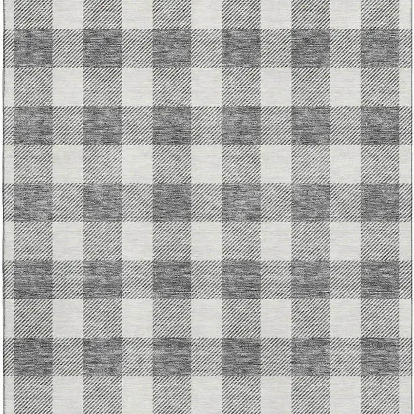 Gray And Ivory Plaid Washable Area Rug With UV Protection Photo 3