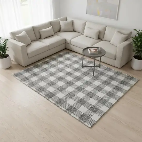 Gray And Ivory Plaid Washable Area Rug With UV Protection Photo 2