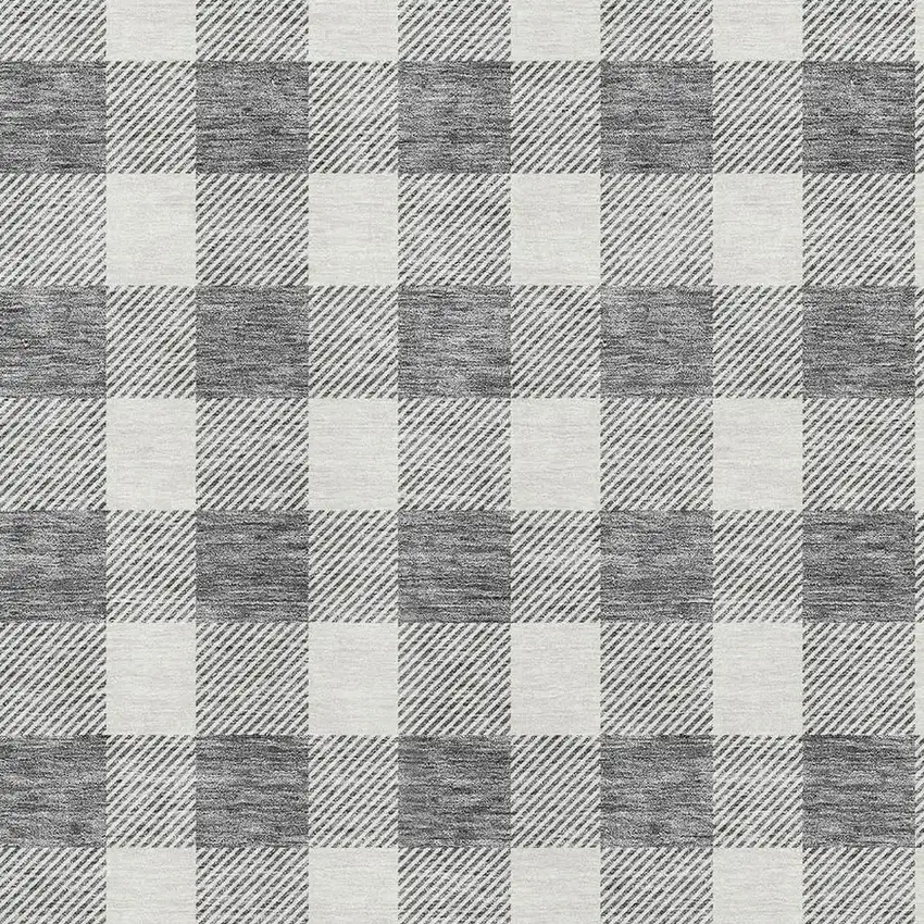 Gray And Ivory Plaid Washable Area Rug With UV Protection Photo 2