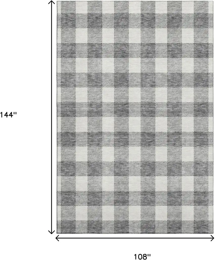 Gray And Ivory Plaid Washable Area Rug With UV Protection Photo 3