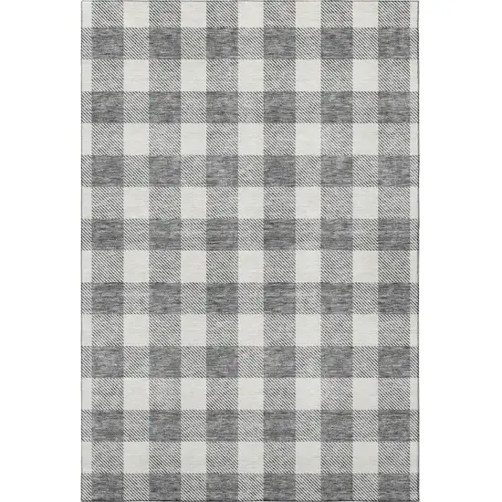 Gray And Ivory Plaid Washable Area Rug With UV Protection Photo 2