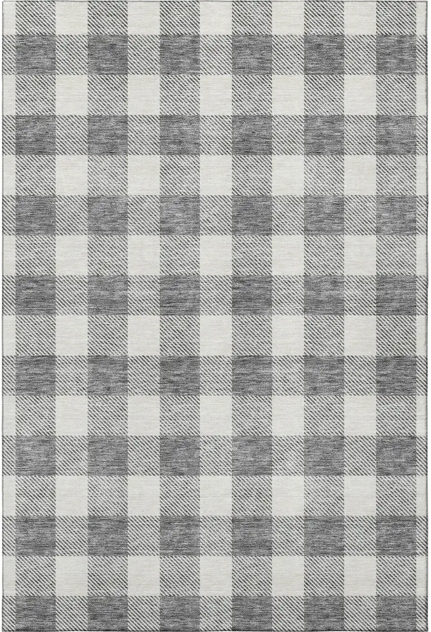 Gray And Ivory Plaid Washable Area Rug With UV Protection Photo 2