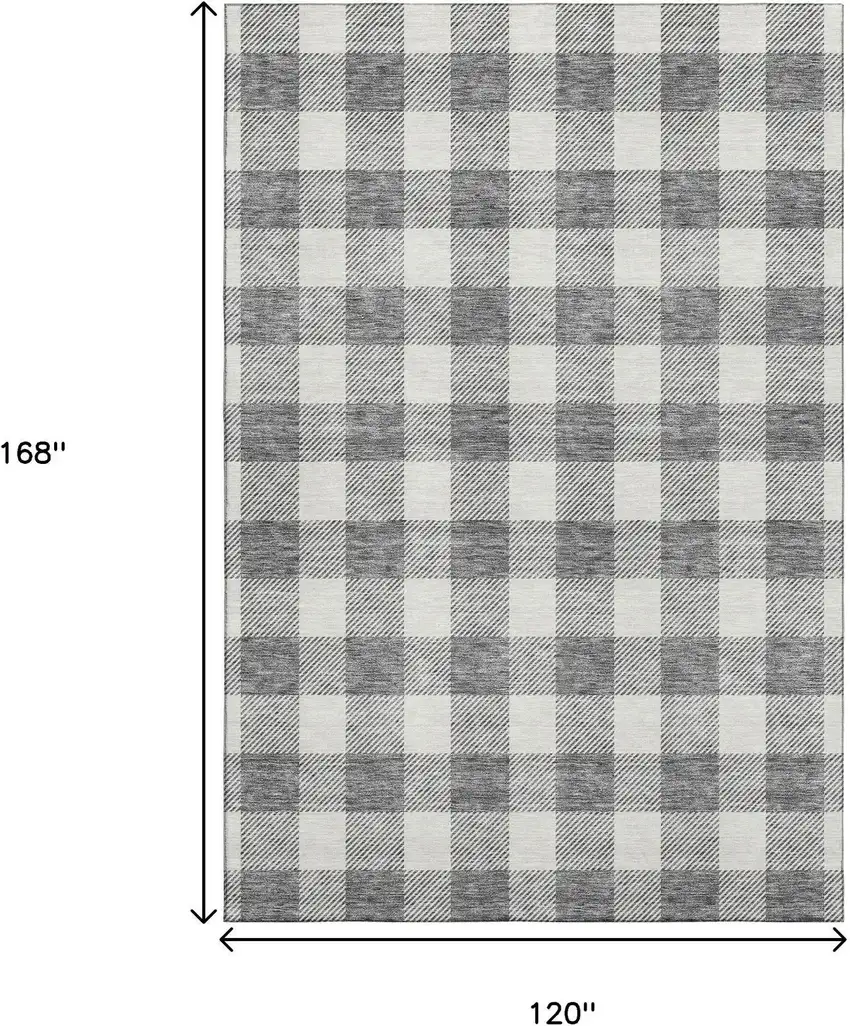 Gray And Ivory Plaid Washable Area Rug With UV Protection Photo 9