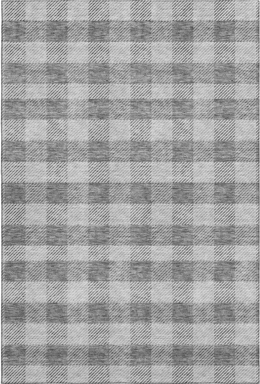 Gray And Ivory Plaid Washable Area Rug With UV Protection Photo 1
