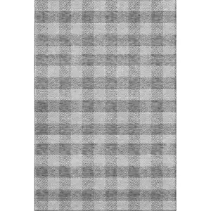 Photo of Gray And Ivory Plaid Washable Area Rug With UV Protection