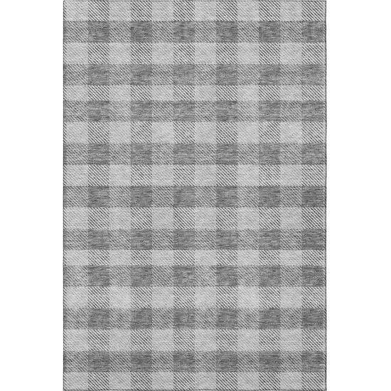 Gray And Ivory Plaid Washable Area Rug With UV Protection Photo 2