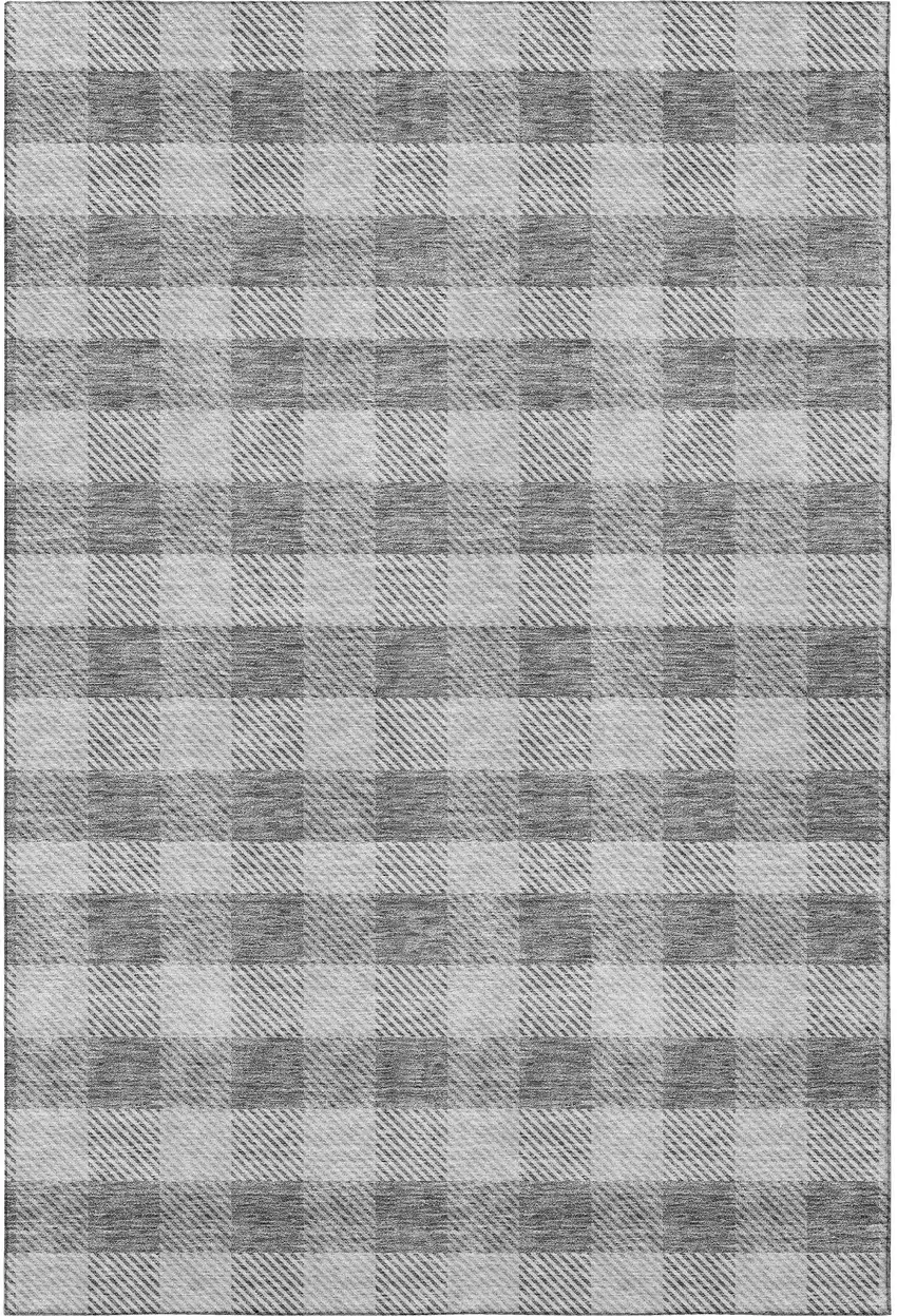 Gray And Ivory Plaid Washable Area Rug With UV Protection Photo 2