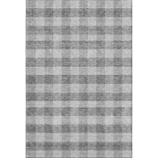 Gray And Ivory Plaid Washable Area Rug With UV Protection Photo 1