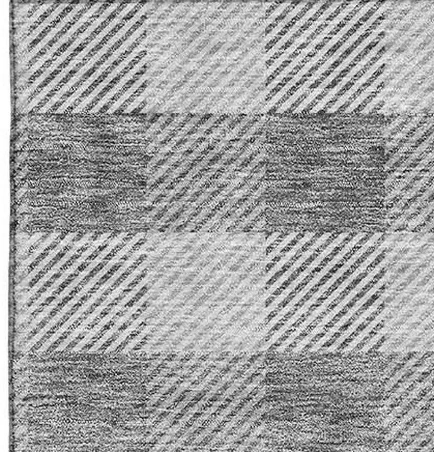 Gray And Ivory Plaid Washable Area Rug With UV Protection Photo 3