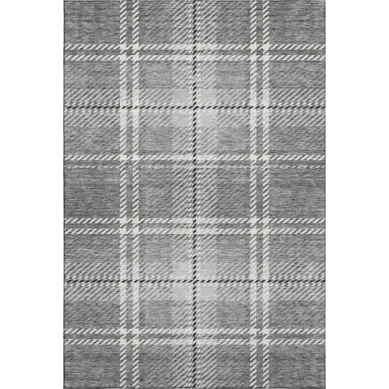 Gray And Ivory Plaid Washable Area Rug With UV Protection Photo 1