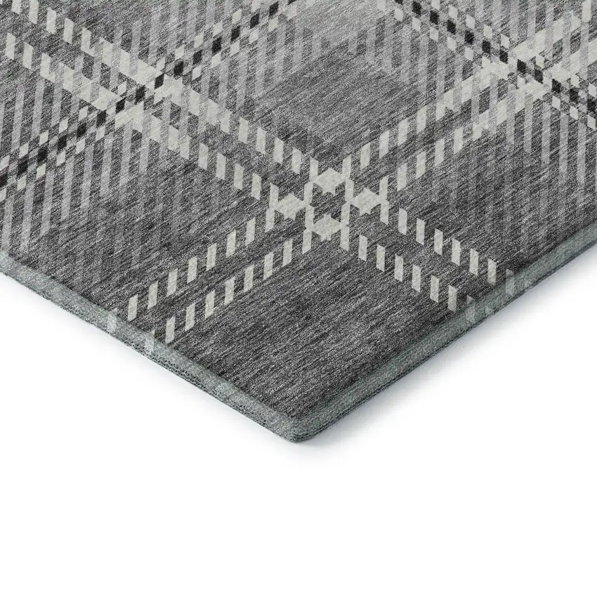 Gray And Ivory Plaid Washable Area Rug With UV Protection Photo 6