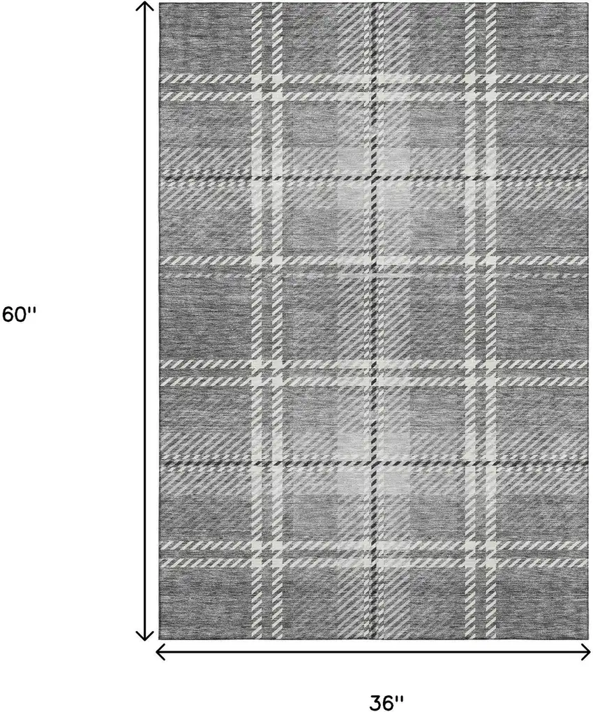 Gray And Ivory Plaid Washable Area Rug With UV Protection Photo 3