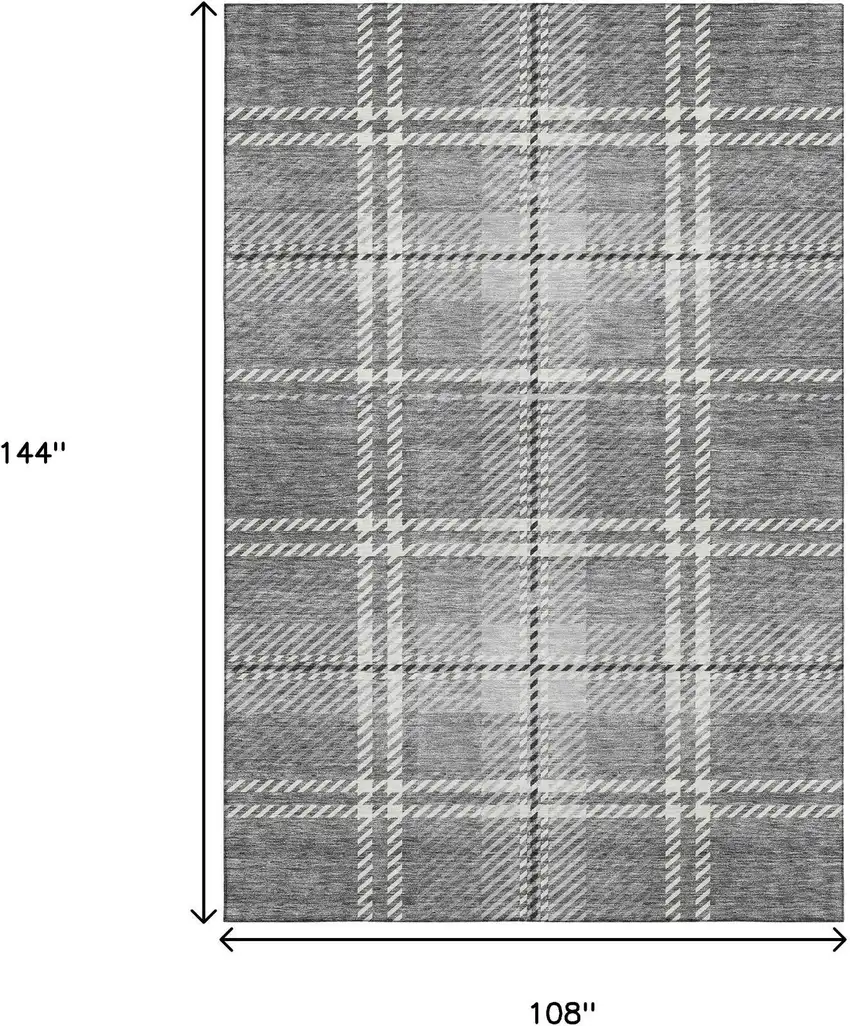 Gray And Ivory Plaid Washable Area Rug With UV Protection Photo 8