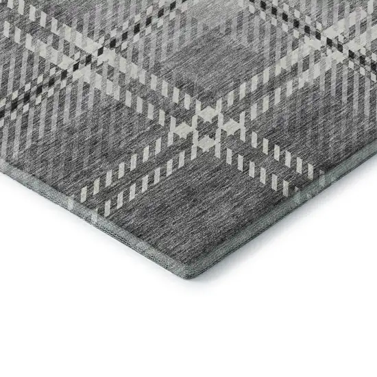 Gray And Ivory Plaid Washable Area Rug With UV Protection Photo 5