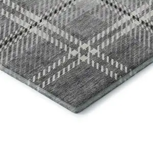 Photo of Gray And Ivory Plaid Washable Area Rug With UV Protection