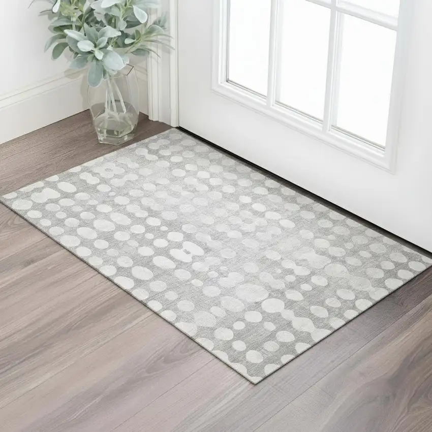 Gray And Ivory Polka Dot Washable Area Rug With UV Protection Photo 1