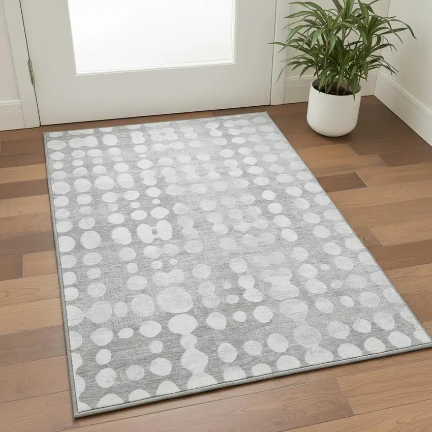 Gray And Ivory Polka Dot Washable Area Rug With UV Protection Photo 2