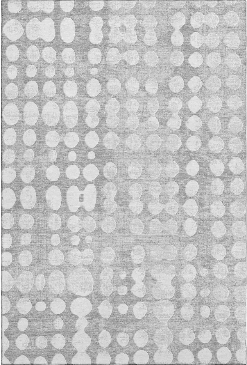 Gray And Ivory Polka Dot Washable Area Rug With UV Protection Photo 1