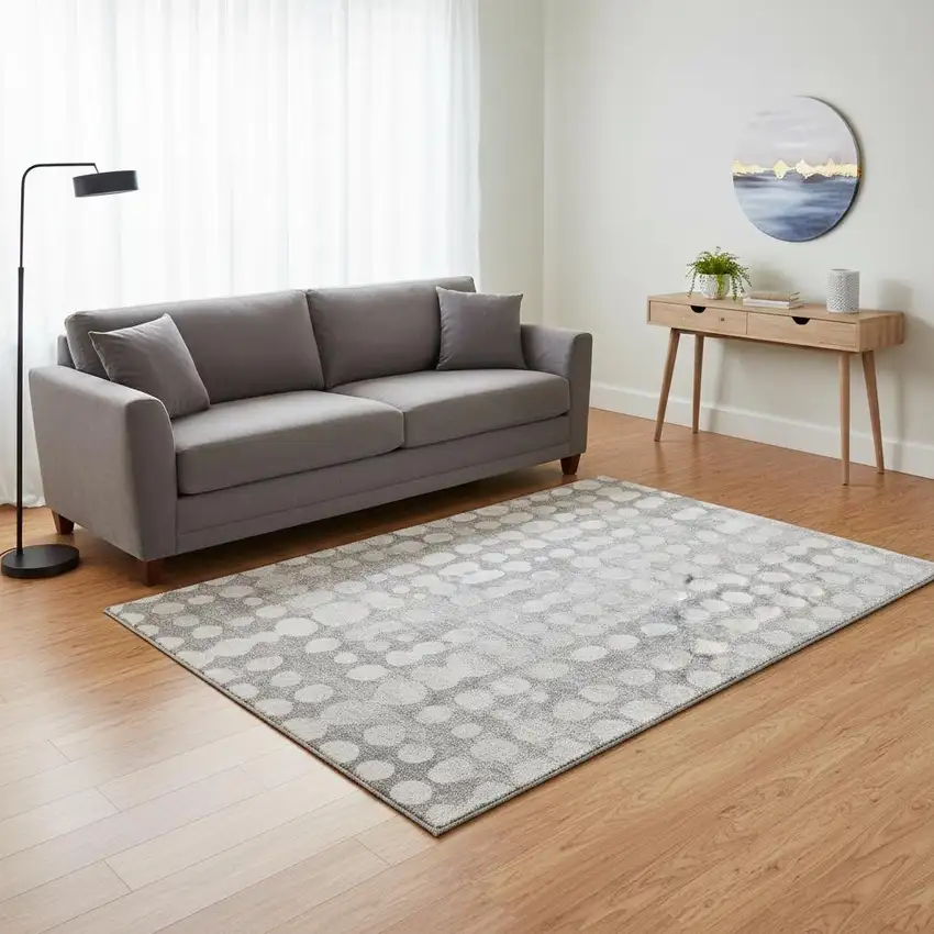 Gray And Ivory Polka Dot Washable Area Rug With UV Protection Photo 2