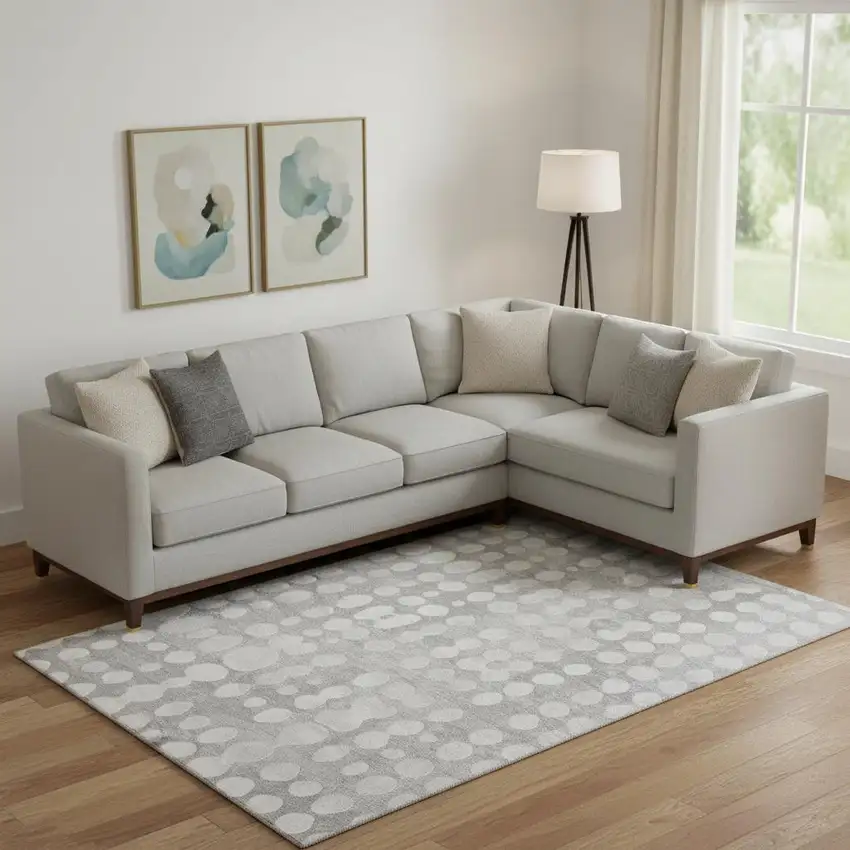 Gray And Ivory Polka Dot Washable Area Rug With UV Protection Photo 1