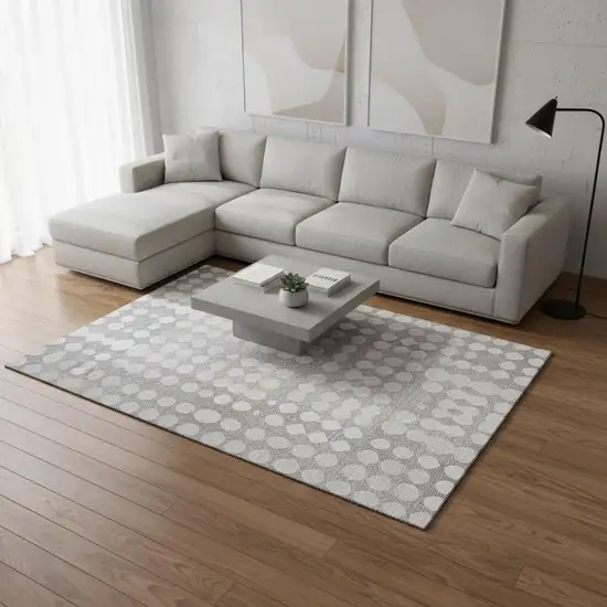 Gray And Ivory Polka Dot Washable Area Rug With UV Protection Photo 2