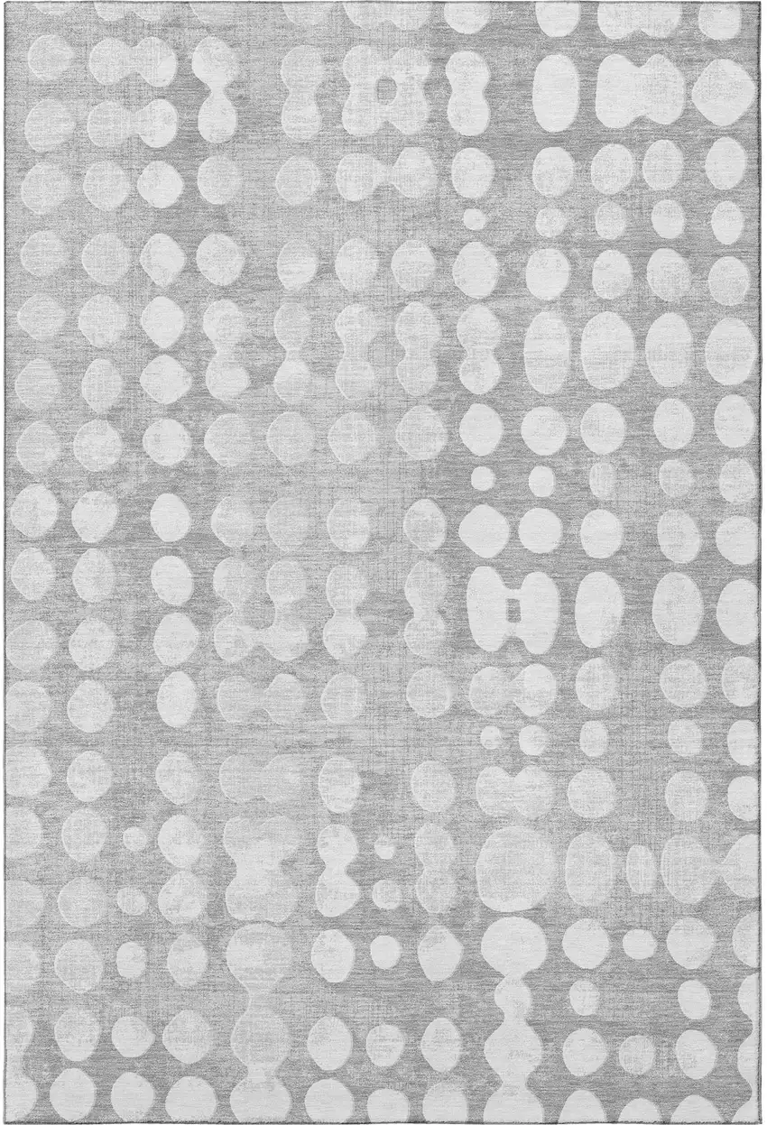 Gray And Ivory Polka Dot Washable Area Rug With UV Protection Photo 3