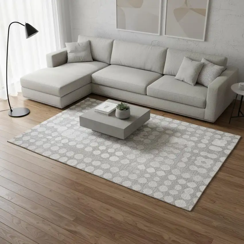 Gray And Ivory Polka Dot Washable Area Rug With UV Protection Photo 2