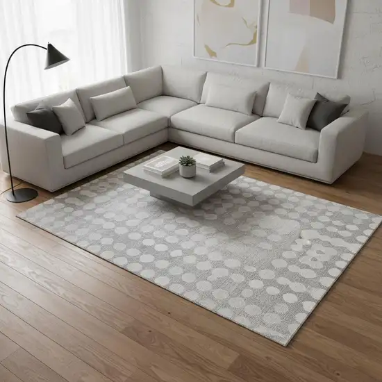 Gray And Ivory Polka Dot Washable Area Rug With UV Protection Photo 2