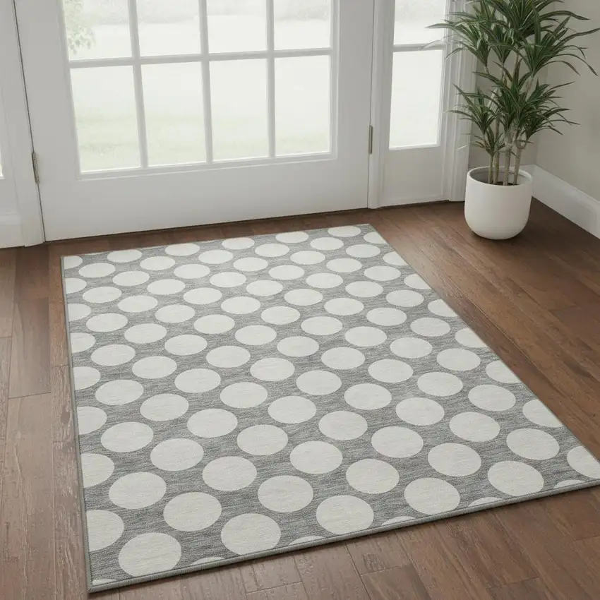 Gray And Ivory Polka Dot Washable Area Rug With UV Protection Photo 2