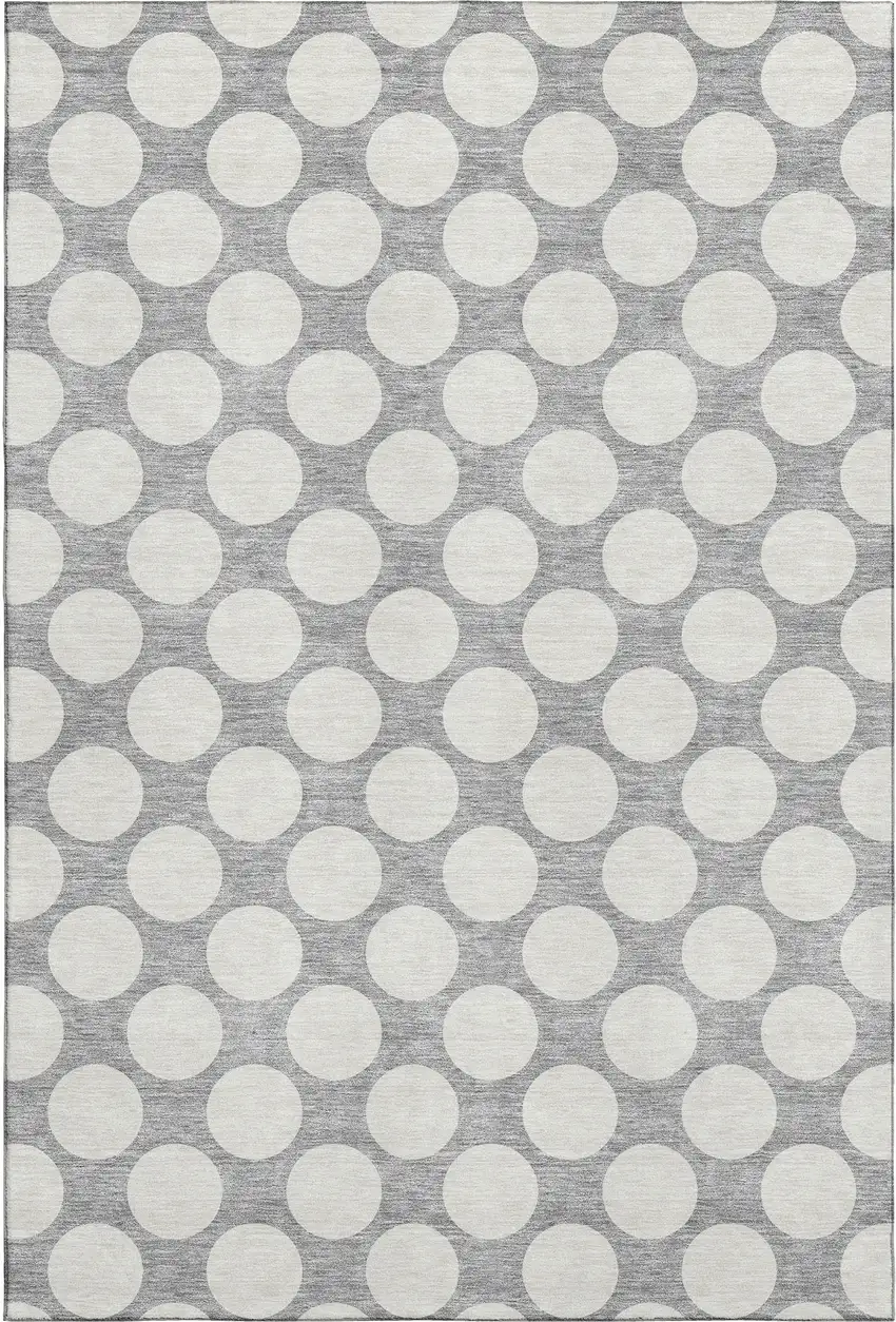 Gray And Ivory Polka Dot Washable Area Rug With UV Protection Photo 1