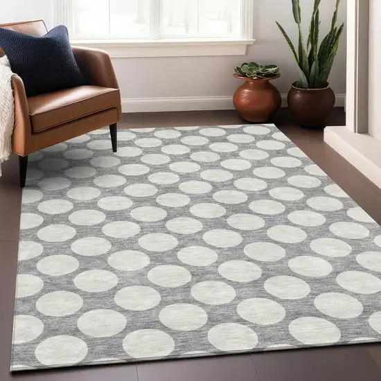 Gray And Ivory Polka Dot Washable Area Rug With UV Protection Photo 4