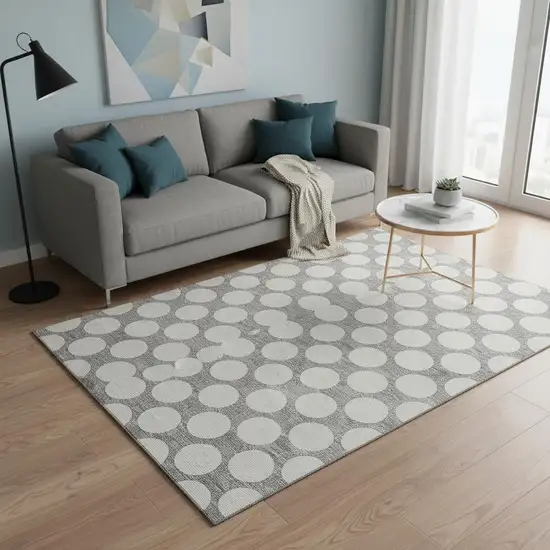 Gray And Ivory Polka Dot Washable Area Rug With UV Protection Photo 2