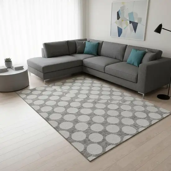 Gray And Ivory Polka Dot Washable Area Rug With UV Protection Photo 2