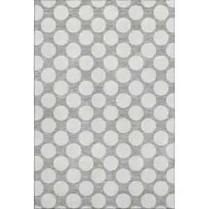 Photo of Gray And Ivory Polka Dot Washable Area Rug With UV Protection