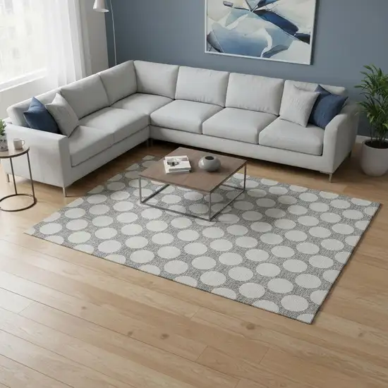 Gray And Ivory Polka Dot Washable Area Rug With UV Protection Photo 2