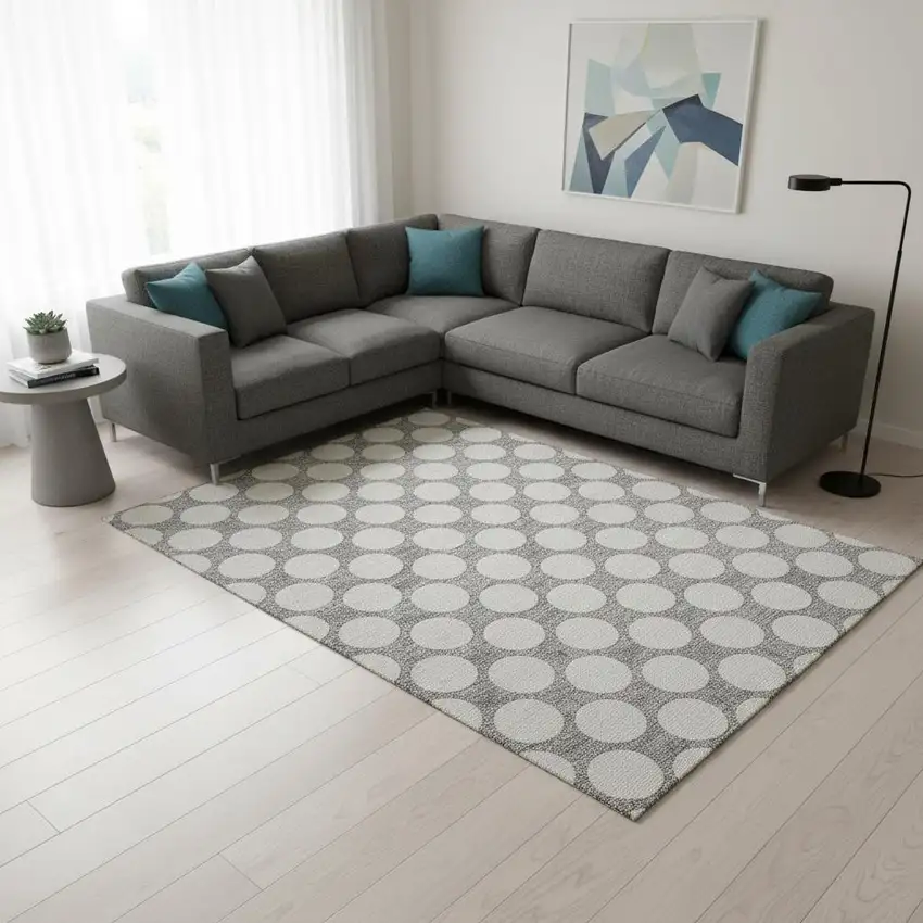 Gray And Ivory Polka Dot Washable Area Rug With UV Protection Photo 2