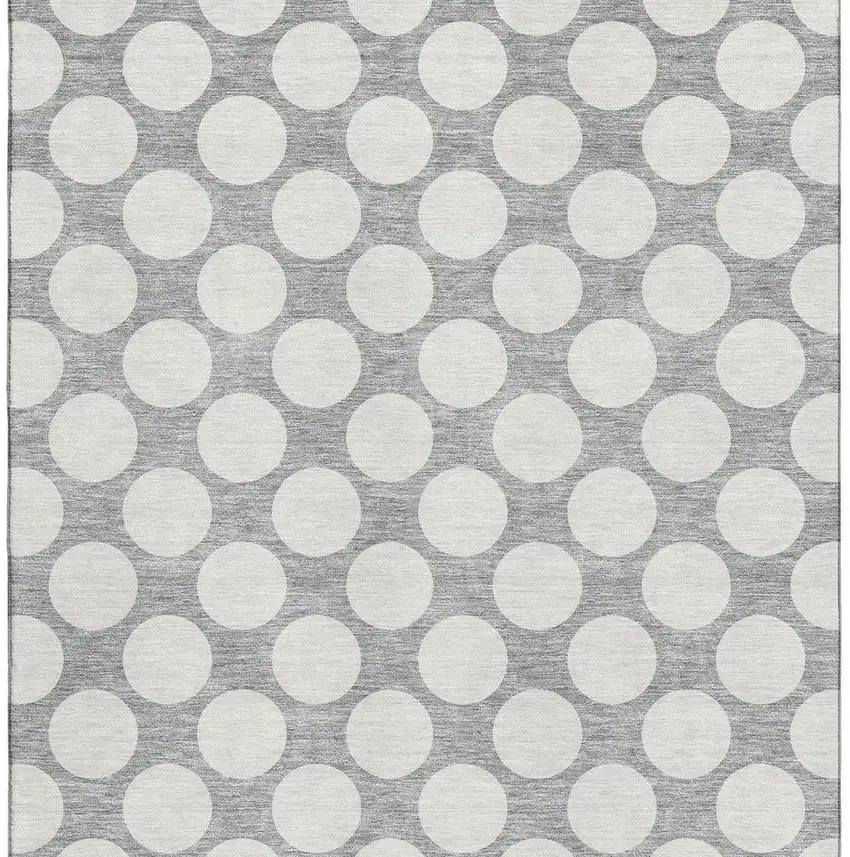 Gray And Ivory Polka Dot Washable Area Rug With UV Protection Photo 4