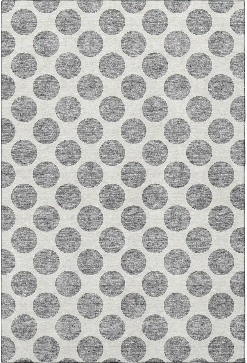 Gray And Ivory Polka Dot Washable Area Rug With UV Protection Photo 3