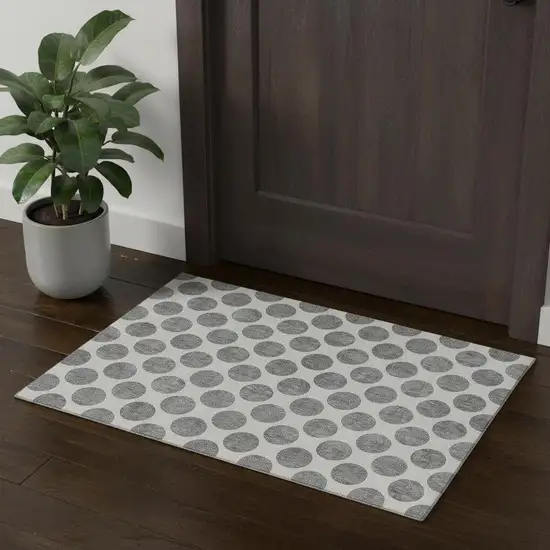 Gray And Ivory Polka Dot Washable Area Rug With UV Protection Photo 1