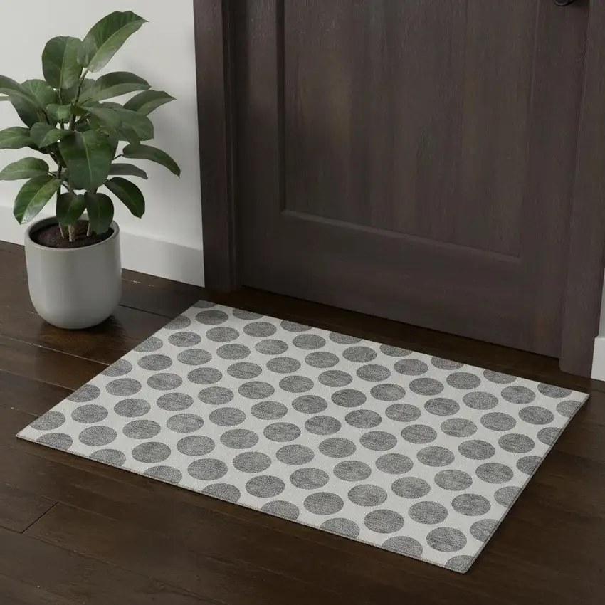 Gray And Ivory Polka Dot Washable Area Rug With UV Protection Photo 1