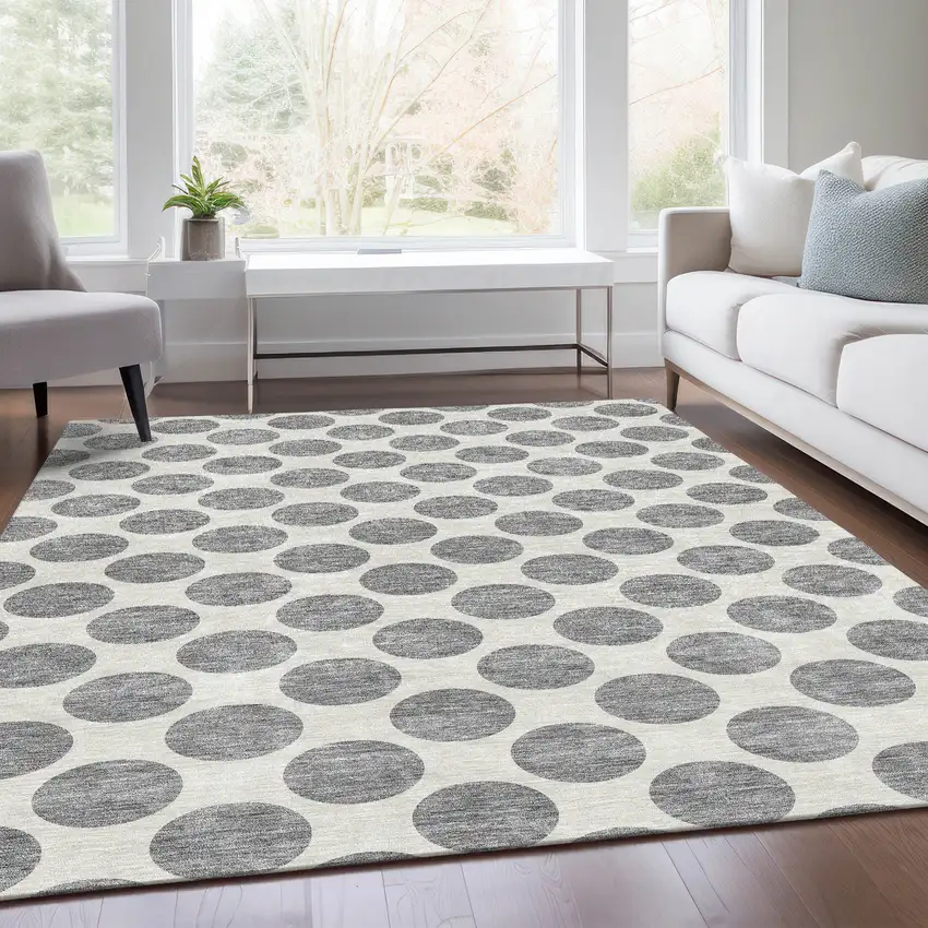 Gray And Ivory Polka Dot Washable Area Rug With UV Protection Photo 5