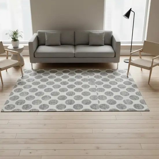 Gray And Ivory Polka Dot Washable Area Rug With UV Protection Photo 2