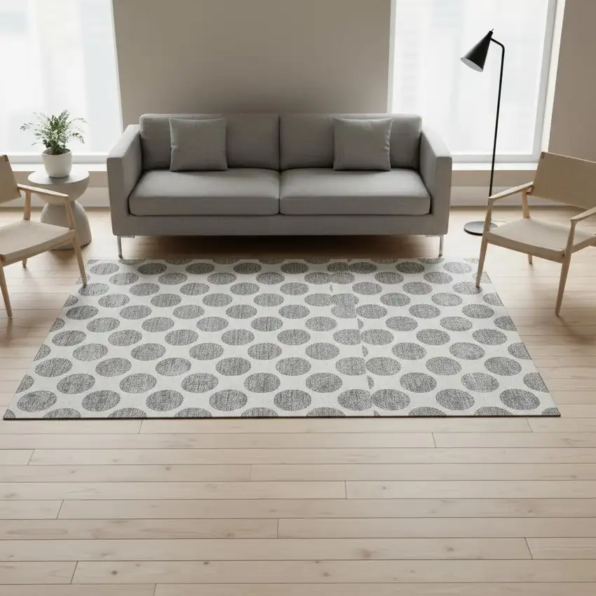 Gray And Ivory Polka Dot Washable Area Rug With UV Protection Photo 2
