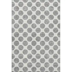 Photo of Gray And Ivory Polka Dot Washable Area Rug With UV Protection