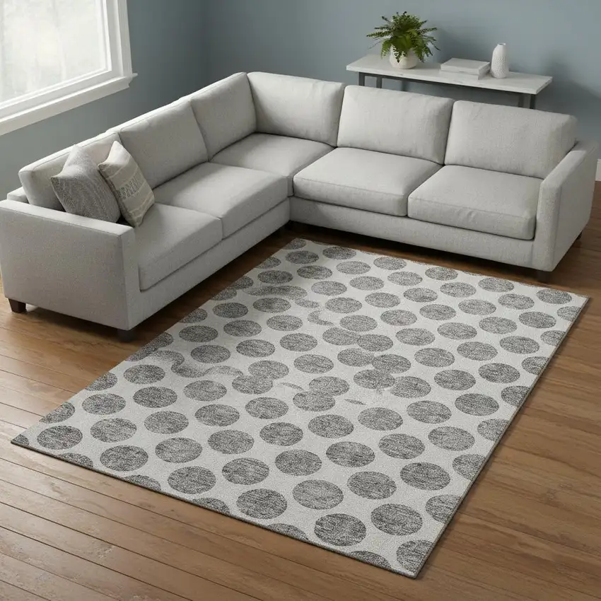 Gray And Ivory Polka Dot Washable Area Rug With UV Protection Photo 2
