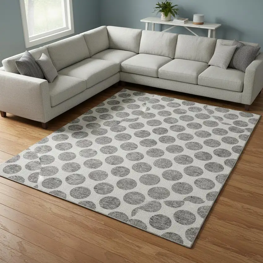 Gray And Ivory Polka Dot Washable Area Rug With UV Protection Photo 2