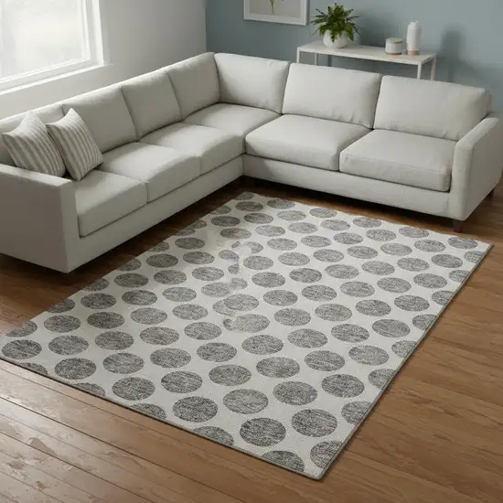 Gray And Ivory Polka Dot Washable Area Rug With UV Protection Photo 2